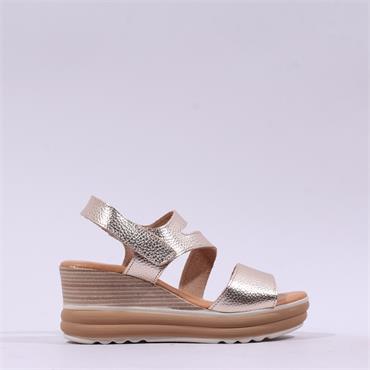Oh My Sandals Cross Velcro Wedge - Champagne